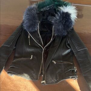 Women's Black Leather Jacket with Fur Trim